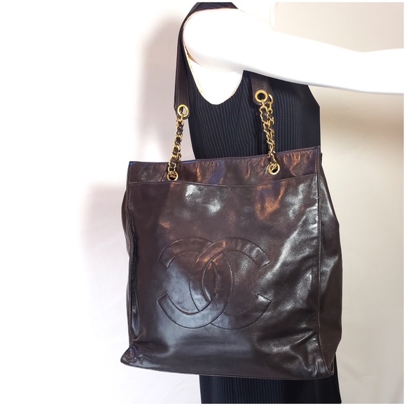 Auth Chanel Coco Mark Lambskin Chain Tote Bag - Picture 8 of 8